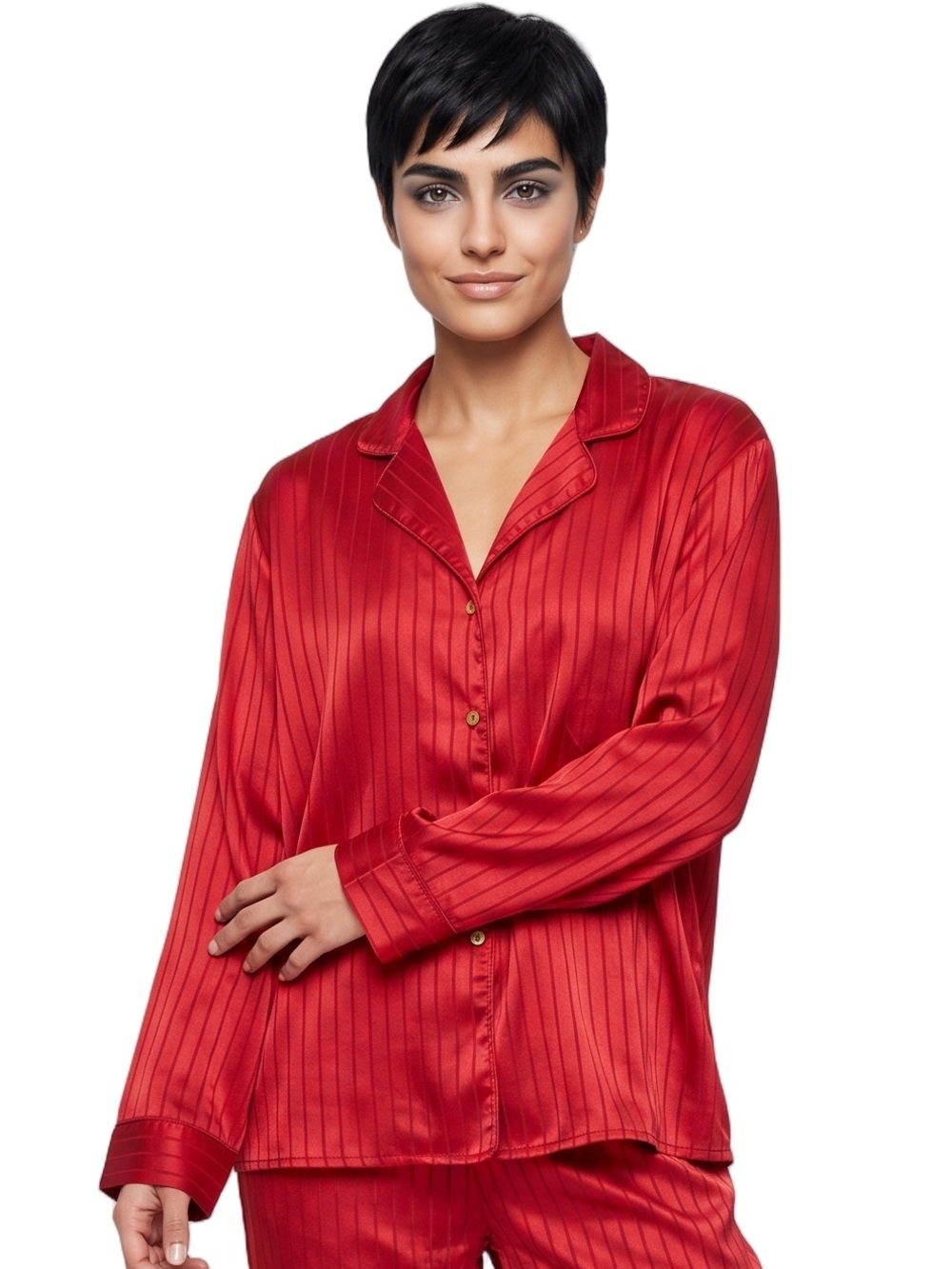LILAC & LONDON Red Pajamas Long sleeve Shirt & Pants Luxury Satin Loungewear LG
